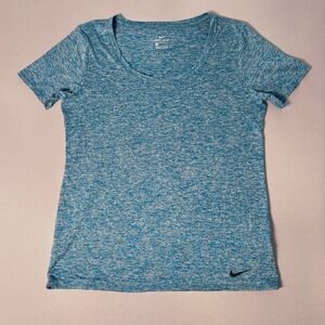 Nike Dri-FIT Womens Blue Space Dye Short Sleeve Training Shirt Size M Scoop Neck